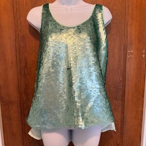 NWT Y2K Tank Top Aqua Sequin Party Holiday Mermaid Iridescent Festival Whimsical